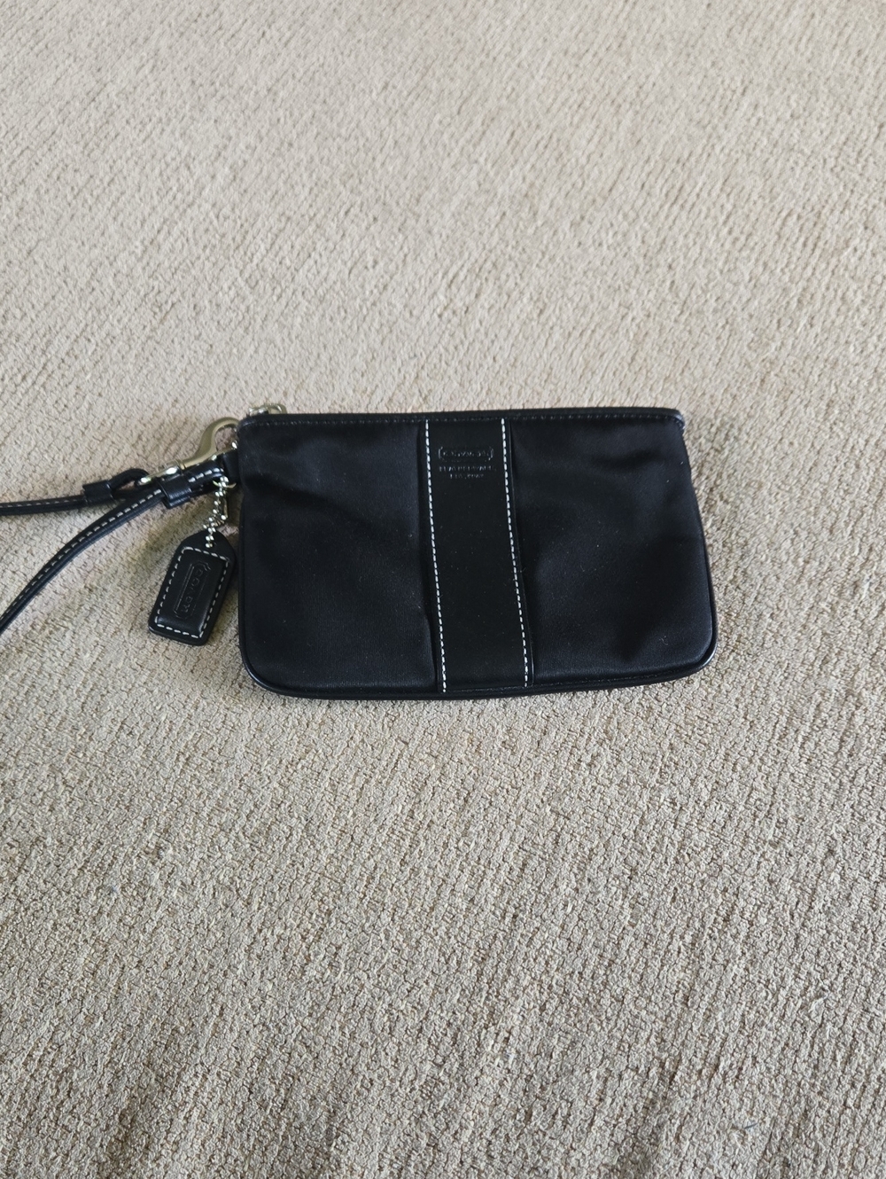 Coach Black Wristlet Pouch with Leather Accent